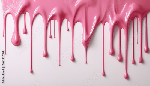 pink liquid drops of paint color flow down on white canvas abstract art light pink paint dripping on the white wall with copy space