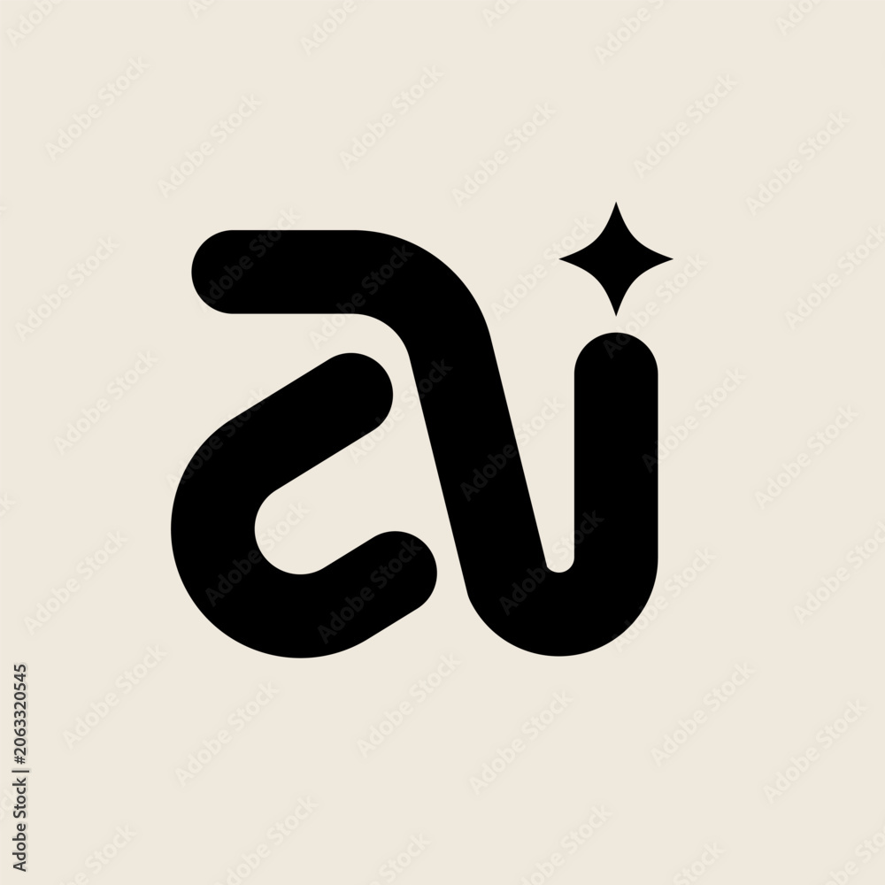 Fototapeta premium Stylized AI initials monogram logo with sparkle. Modern artificial intelligence branding vector design.