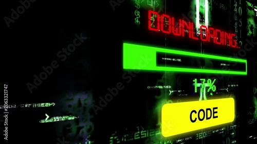 Digital Downloading Progress Bar with Code and Cyber Technology Background