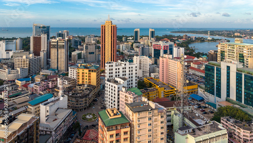Aerial view of Dar es Salaam showcasing urban growth, business districts, and a rapidly developing economy.