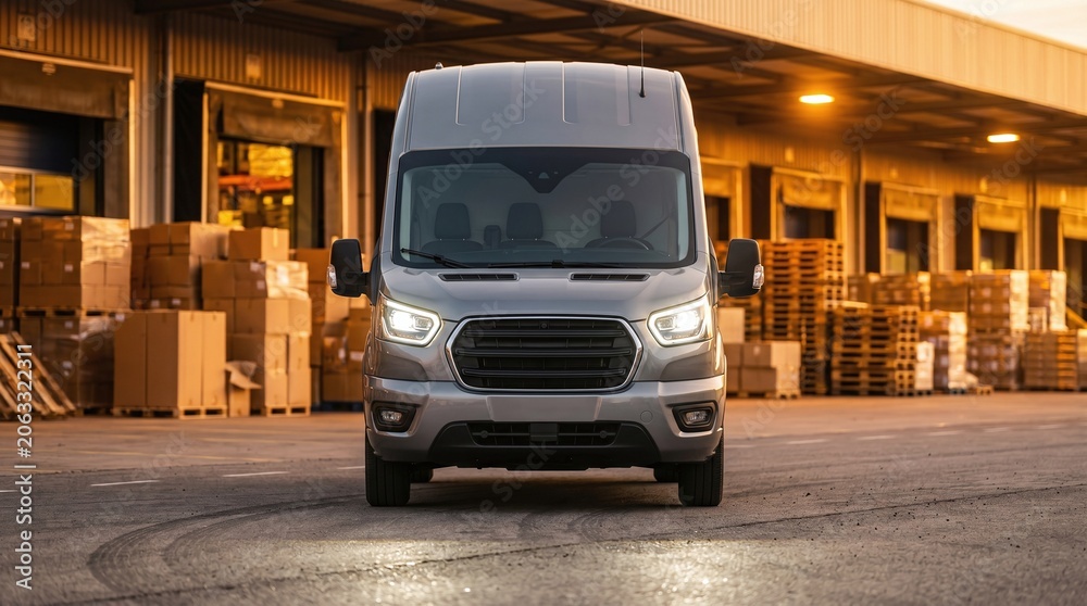 Naklejka premium A commercial van standing in a warehouse. 