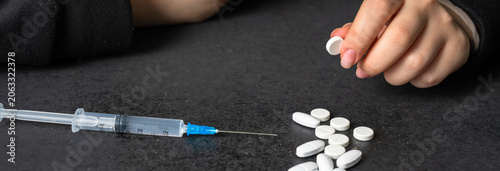 Εκτύπωση καμβά Conceptual image representing addiction to psychotropic medication and narcotics, portraying dependency, mental health struggle, substance abuse, and the impact on daily life and well-being