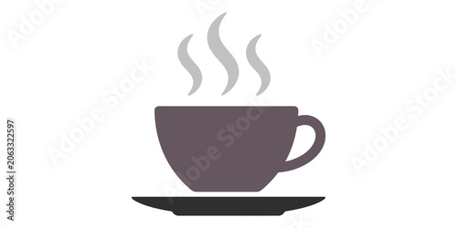 Tableau sur toile Steaming gray coffee cup on saucer with rising vapors on transparent background