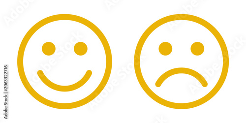 Slika na platnu Smiling and frowning faces in yellow on transparent background