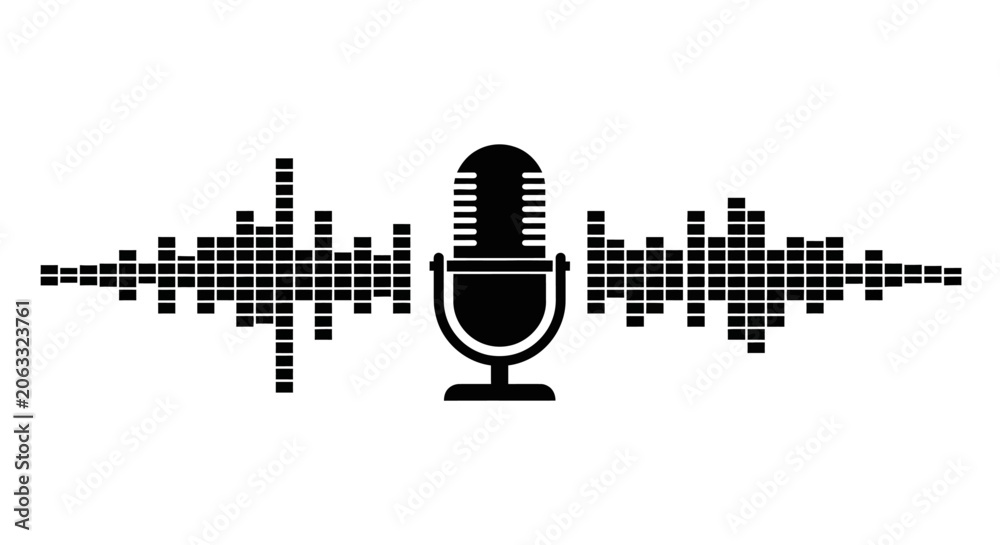 Fototapeta premium Audio Waveform and Microphone Icon Representing Sound and Music Recording Technology