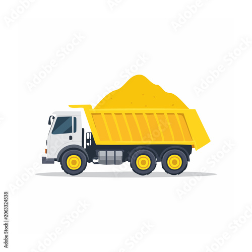 Yellow truck with cargo container side view