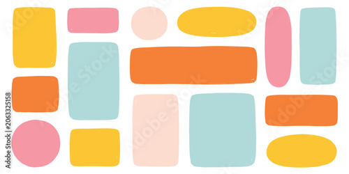 Abstract organic shapes in pastel and bright colors arranged randomly