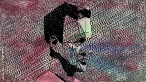 Abstract Geometric Human Face Sketch on Textured Background