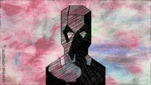 Abstract Geometric Human Face Sketch on Textured Background