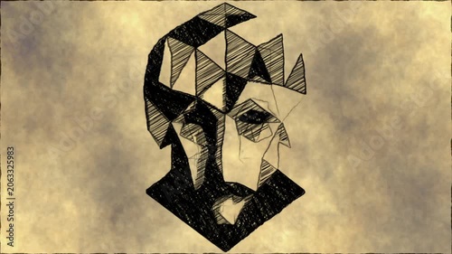 Abstract Geometric Human Face Sketch on Textured Background