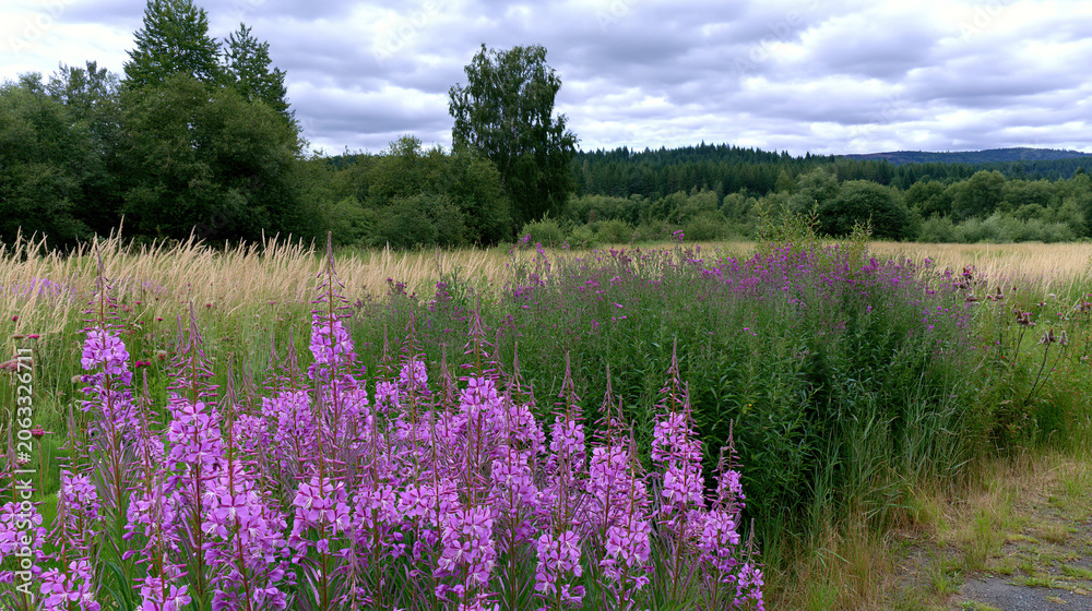 Fototapeta premium Wildflowers in Bloom Surrounded by Tall Grass