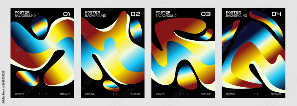 Obraz premium Y2K liquid chrome metallic vector poster pack for template modern poster graphics