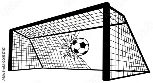 Fotografie Soccer goal net with ball inside.