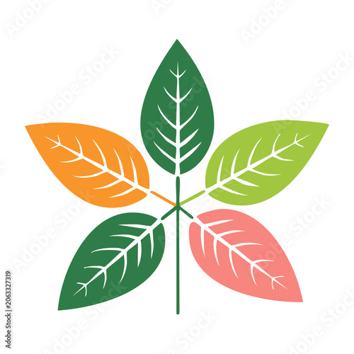 Colorful flat design leaves with transparent background