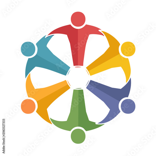 Colorful illustration of people holding hands in a circle