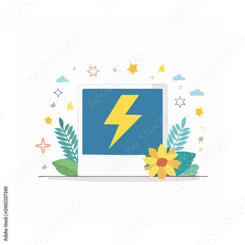 Flat design arrow with cactus and sun illustration