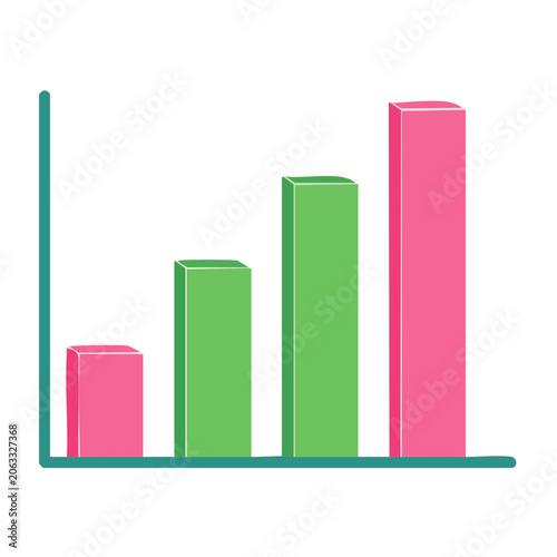 Flat design bar chart with pink and green bars