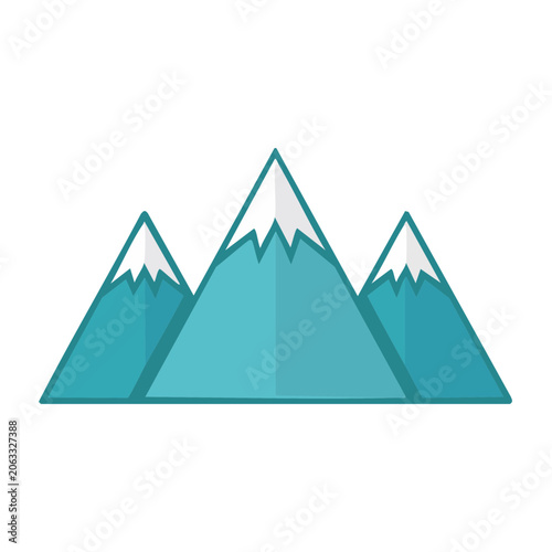 Flat design mountain range icon with snow peaks