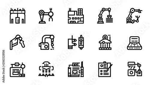 Schilderij op canvas Industrial factory production line icons.