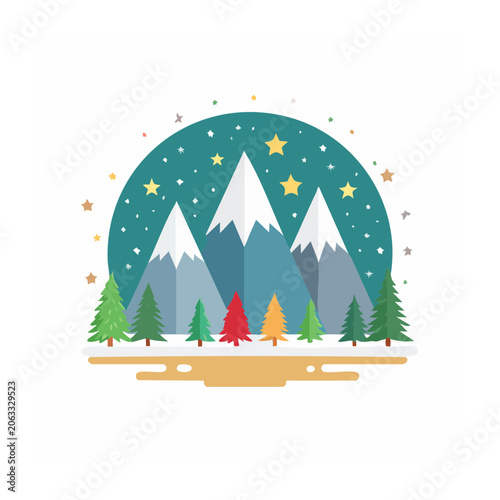 Flat design Christmas tree with snowflakes and presents