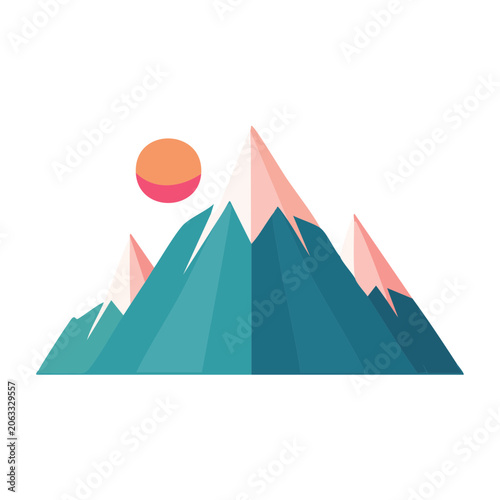 Flat design mountain range with sun illustration