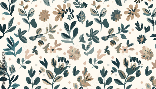Bilde på lerret Colorful floral pattern with leaves.