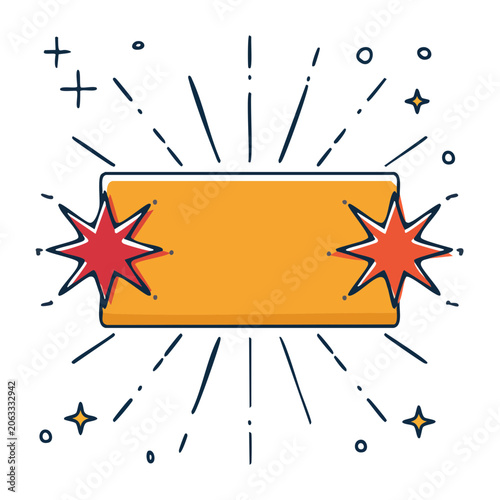 Flat design sun with rays and stars
