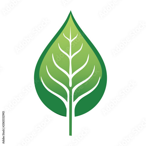 Green leaf icon with veins and stem