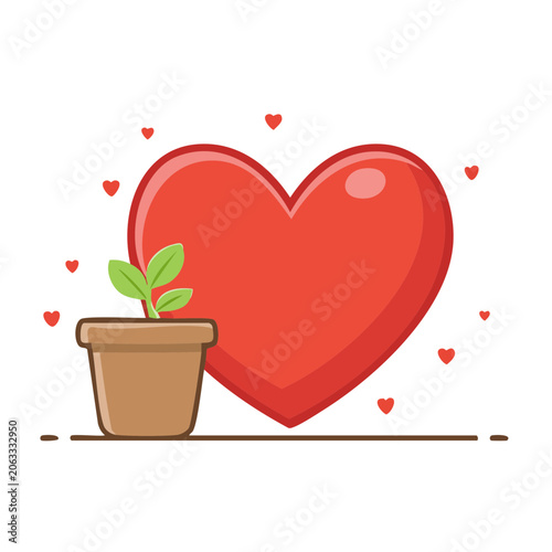 Heart and Potted Plant Flat Illustration