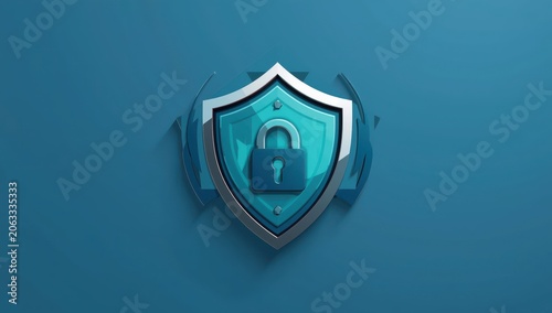 3D icon of a shield and door lock for real estate, property security, insurance, and web design. Vector graphic