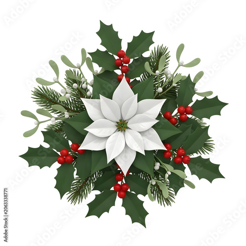 Christmas floral arrangement isolated on white