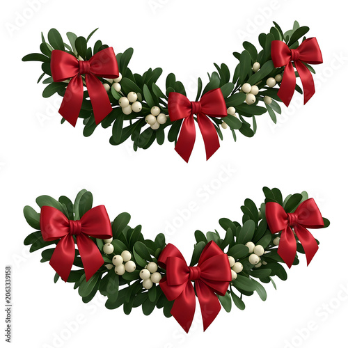 Realistic Mistletoe Garland with Red Bows