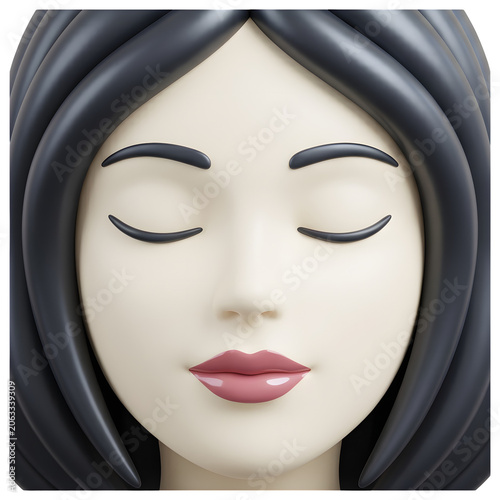 Stylized 3D render of a woman's face with closed eyes