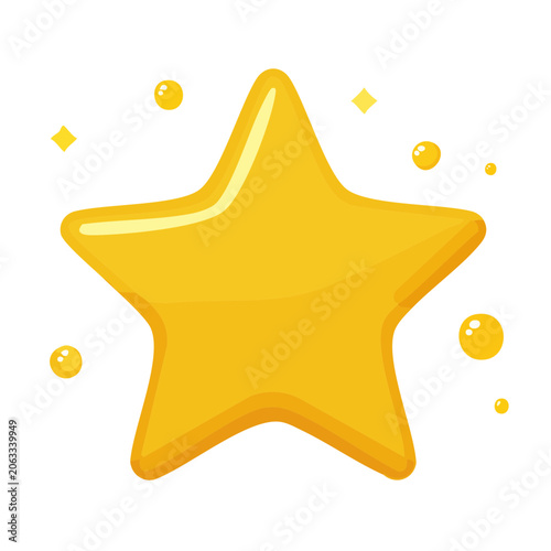 Yellow star icon with sparkles on transparent background