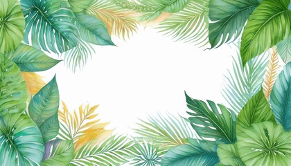 wedding floral invitation invite card watercolor style exotic palm tree green leaves tropical forest greenery herbs natural botanical green decorative frame border delicate layout design