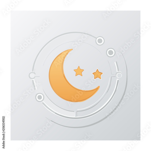 Flat design crescent moon and stars icon