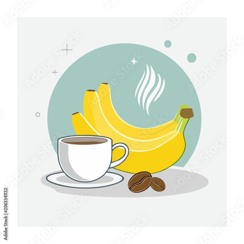 Flat design illustration of banana and coffee cup