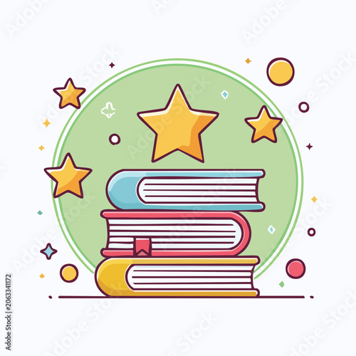 Stack of Books with Stars and Circles