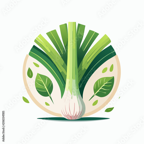 Stylized Leek and Leaves Illustration