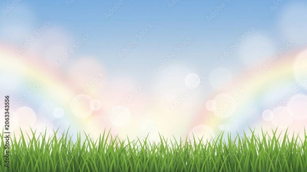 Naklejka premium Vibrant Rainbow Over Green Grass