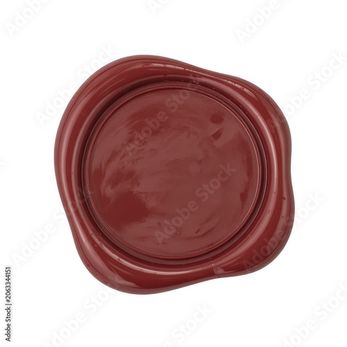 A round red wax seal with a smooth surface and irregular edges, used for sealing letters and documents, isolated on a white background