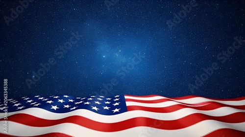 American flag waving with deep blue starry night sky background perfect for celebrating patriotic holidays and national pride events across the united states of america