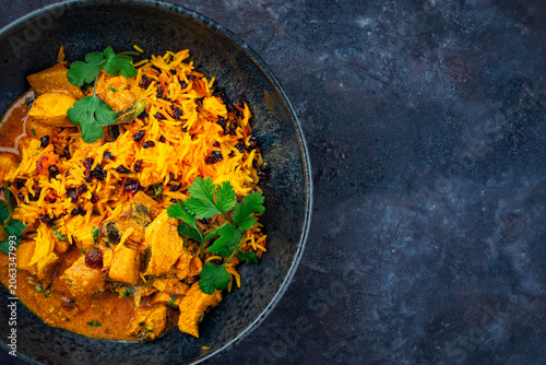 Принти на полотні traditional authentic Indian chicken red madras masala curry with ananas and bir
