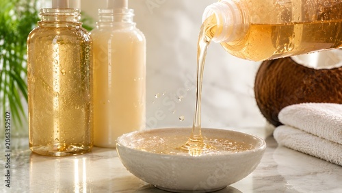 Oil Being Poured Into a Stone Bowl in a Spa Setting
