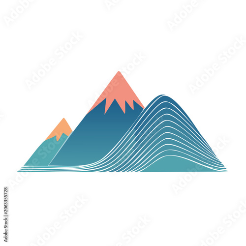 Minimalist Mountain Range with Contour Lines Illustration
