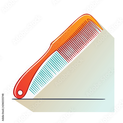 Orange and teal hair comb flat illustration