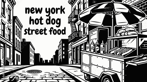 Fotografie new york street food scene with classic hot dog cart and urban food atmosphere r