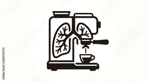 Fotografie Espresso Machine with Human Lungs Incorporated Into Its Design, Dispensing Coffe