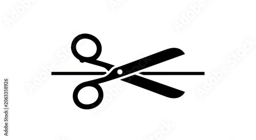 Scissors cutting a straight line symbolizing cutting edge or new beginning.