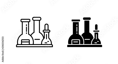 Foto Laboratory test tubes and scientific glassware icon set for research with labora
